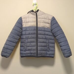 George Boys' Blue and Grey Puffer Jacket Size M (7/8 yrs)